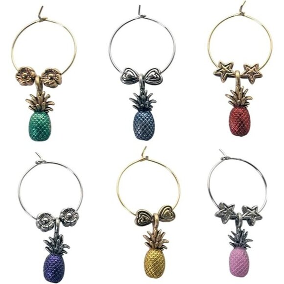That Wine is Mine Wine Charms Pineapple Pasion 6-Piece Markers Charms Tags Glass - Picture 2 of 5
